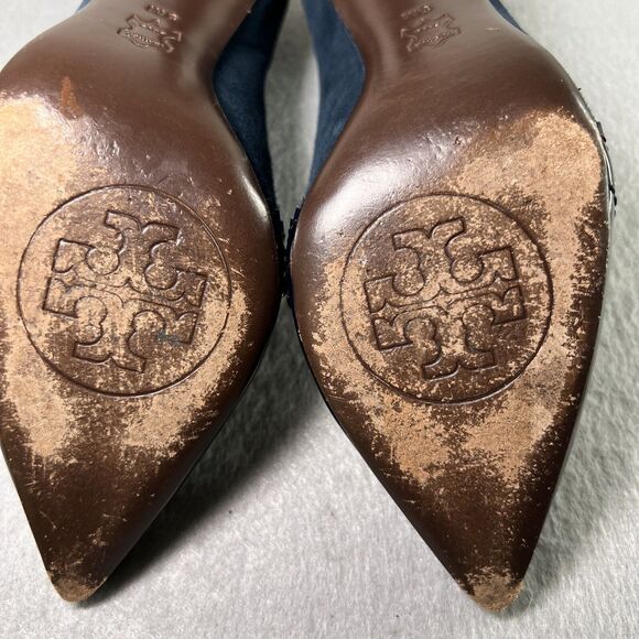 Tory Burch Studded Blue Suede Pointed Toe 3 inch Heels Shoes Size 5M - Picture 11 of 15